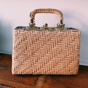 Vintage Wicker and Wood Handbag